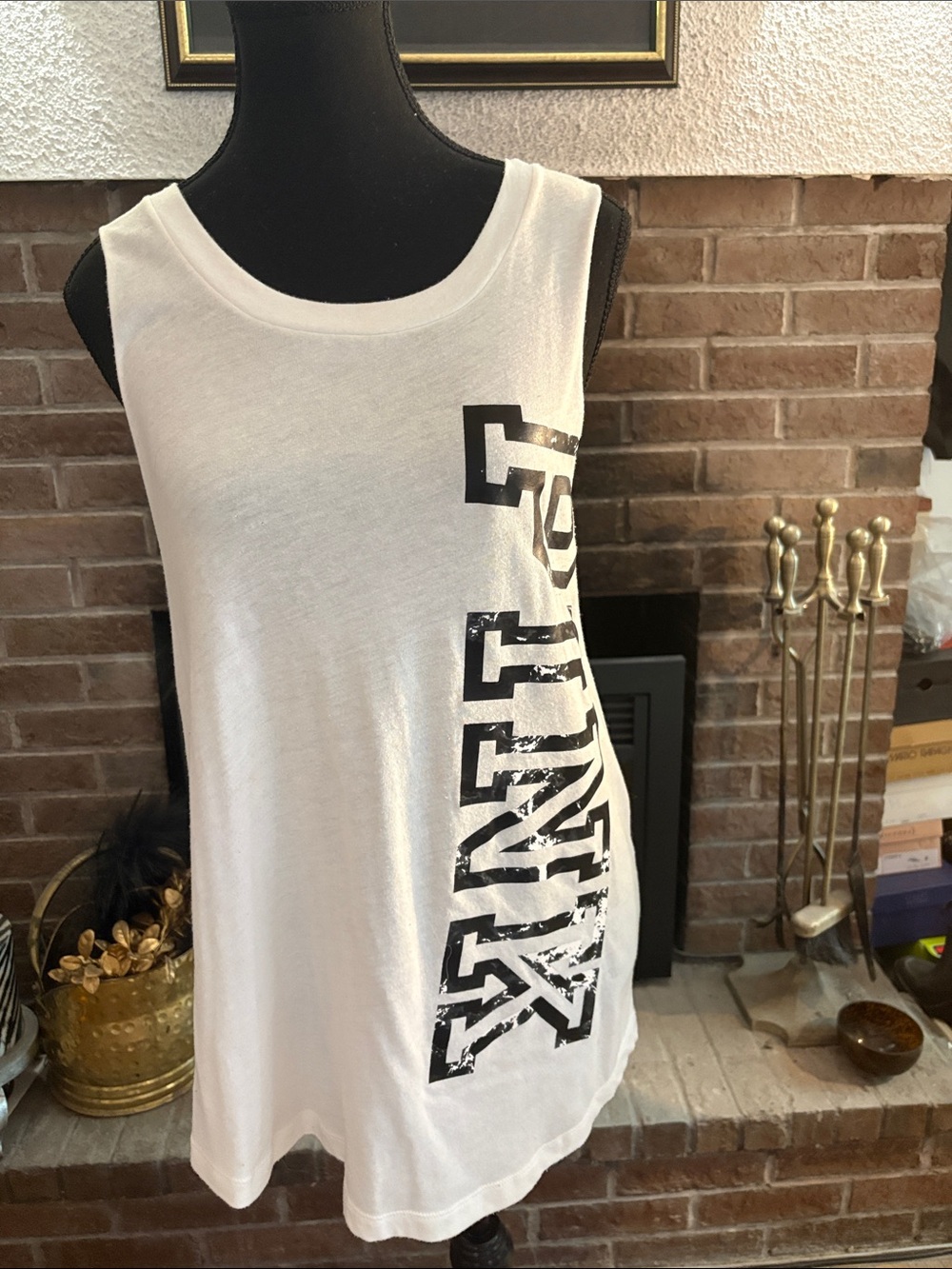 PINK Victoria's Secret White Tank with Black Vertical Logo